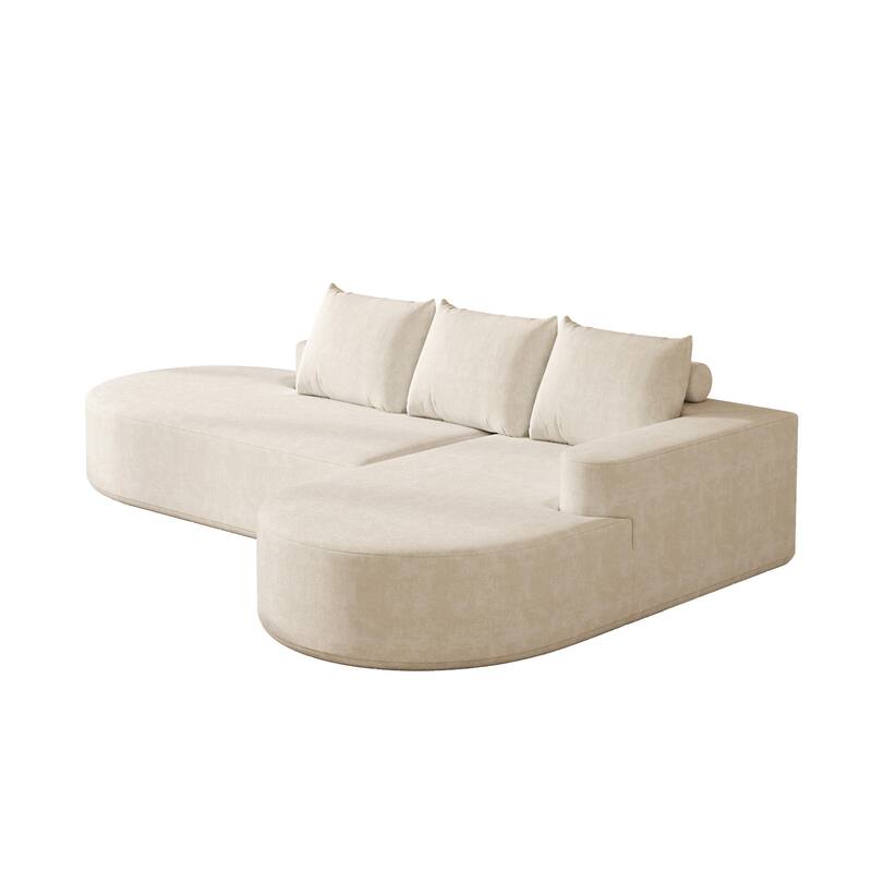 L Shaped Modular Curved Sectional Sofa, Chenille Upholstered 3 Seat Sofa, Corner Sofa with 3 Pillows for Living Room, Bedroom