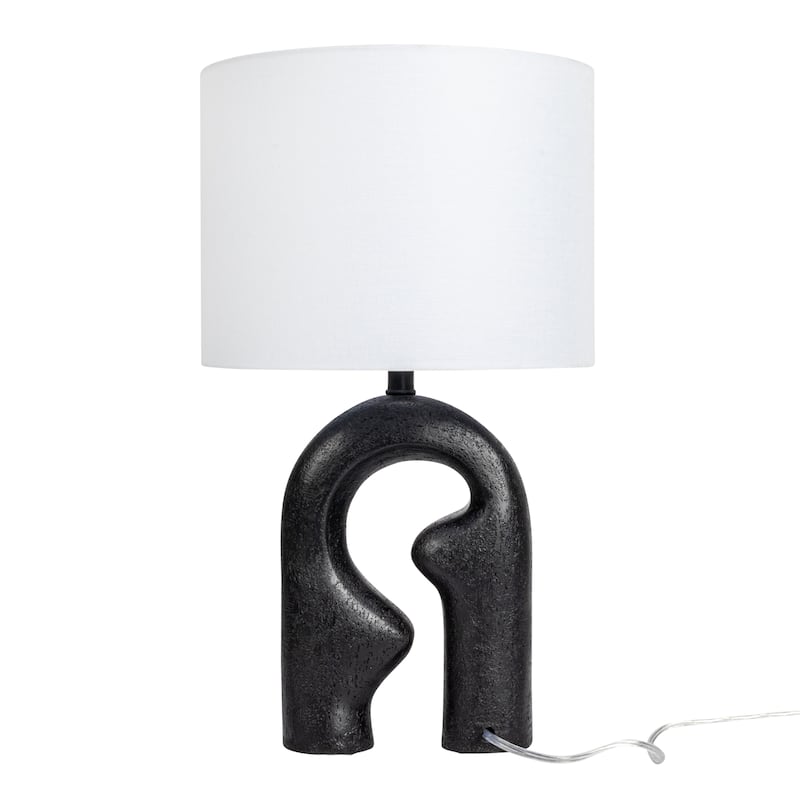 Resin Table Lamp with Linen Drum Shade