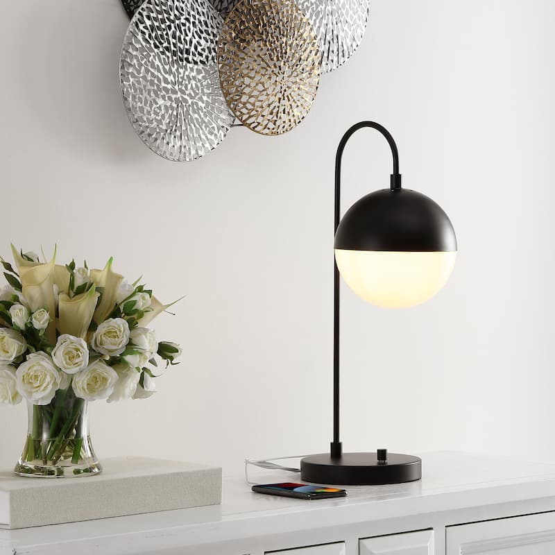 SAFAVIEH Lighting 21-inch Mid-Century Brass Gold Cappi LED Task Table Lamp.
