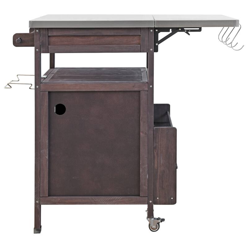 Kitchen Island w/Drop Leaf, Drawer, Towel Rack and Stainless Steel Top w/Wood Storage Cabinet, Rolling Cart for Kitchen Garden