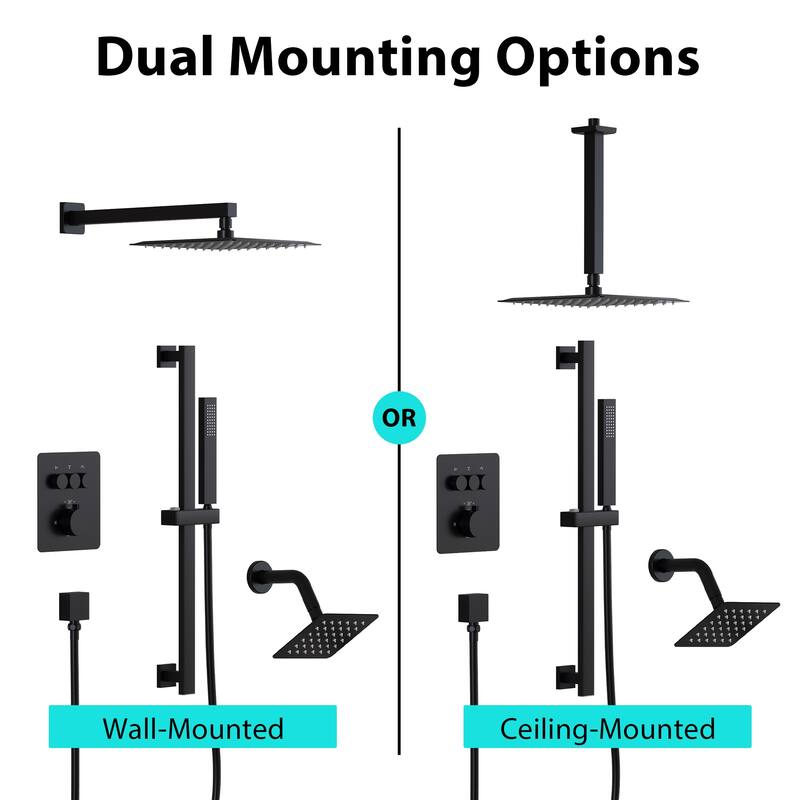 3-Function Dual Shower System With 10in. Square Shower Head With Hand Shower(Valve Included)