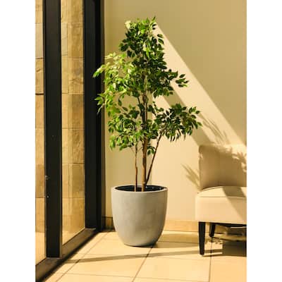 10"W Round Slate Gray Concrete/Fiberglass Indoor Outdoor Elegant Planter - 10"W x 9.8"L x 9"H