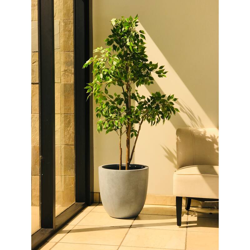 Kante 9 in. H Concrete and Fiberglass Round Bowl Planter, Outdoor Indoor Large Planters Pots with Drainage Hole