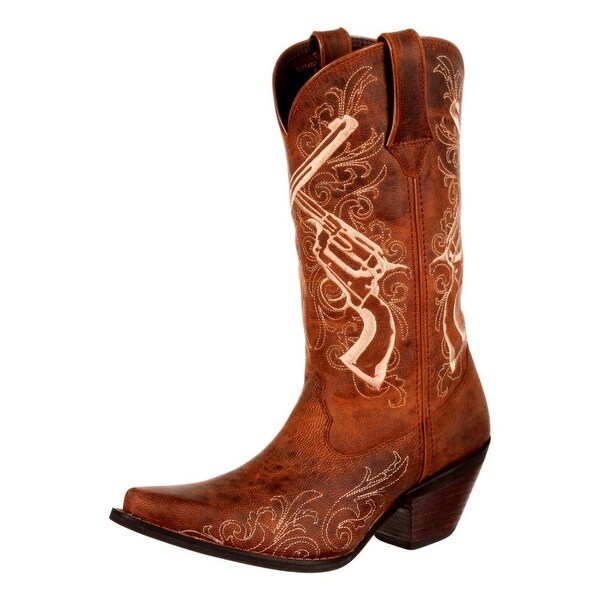 Durango Western Boots Womens 12" Crush Crossed Guns Brown