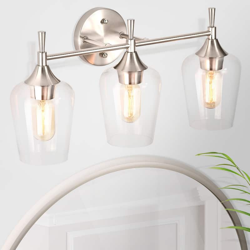Brushed Nickel 3-Light Modern Vanity Light with Clear Wine Glass Shades - Brushed Nickel