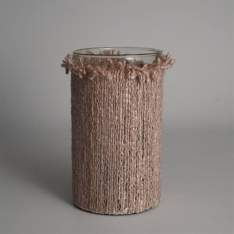 Candle Holder 10"x6" Wrapped in Natural Fabri- A - NATURAL