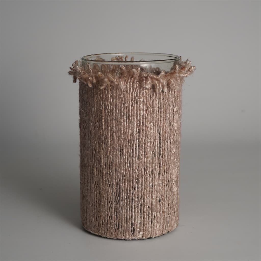Vertical Textured Glass Votive Candle Holder - 10" - Brown