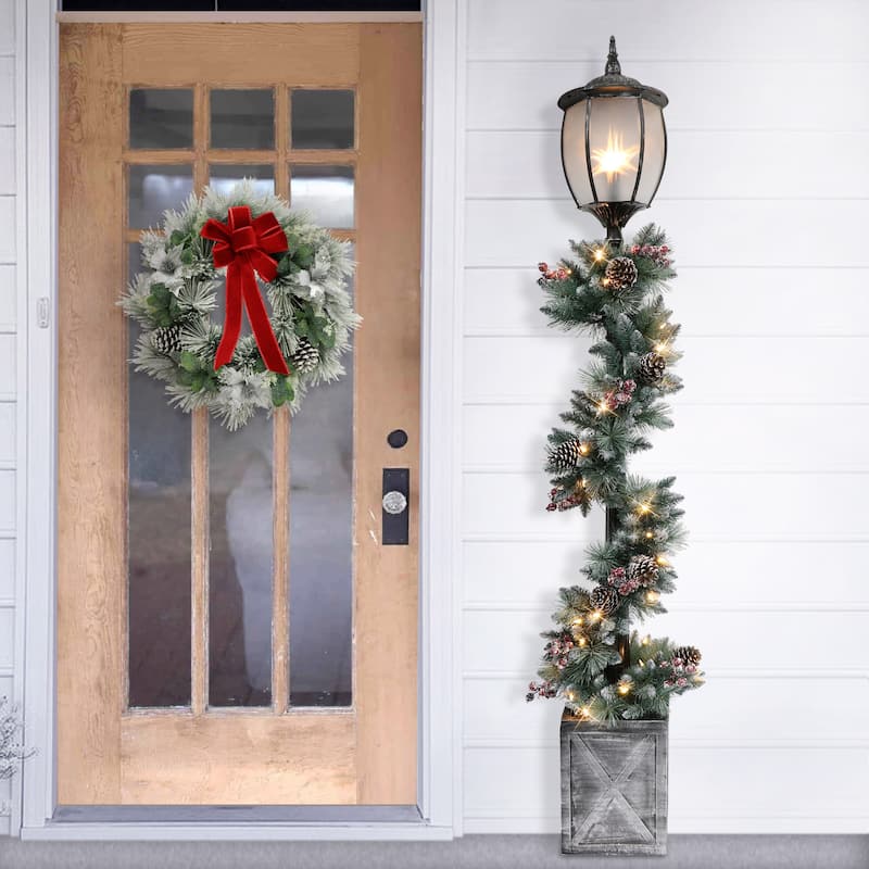 Puleo International 7' Lamp Post Decorated Garland - 7 Foot - Silver