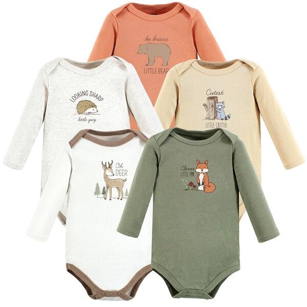 slide 1 of 1, Hudson Baby Infant Boy Cotton Long-Sleeve Bodysuits, Forest Deer 5-Pack 0-3 Months - Forest Deer 5-Pack