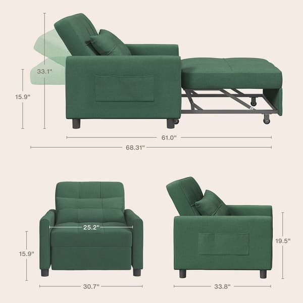 dimension image slide 7 of 10, 3-in-1 Adjustable Sleeper Sofa Bed, Pull Out Chair Sofa, Convertible Folding Bed for Living Room