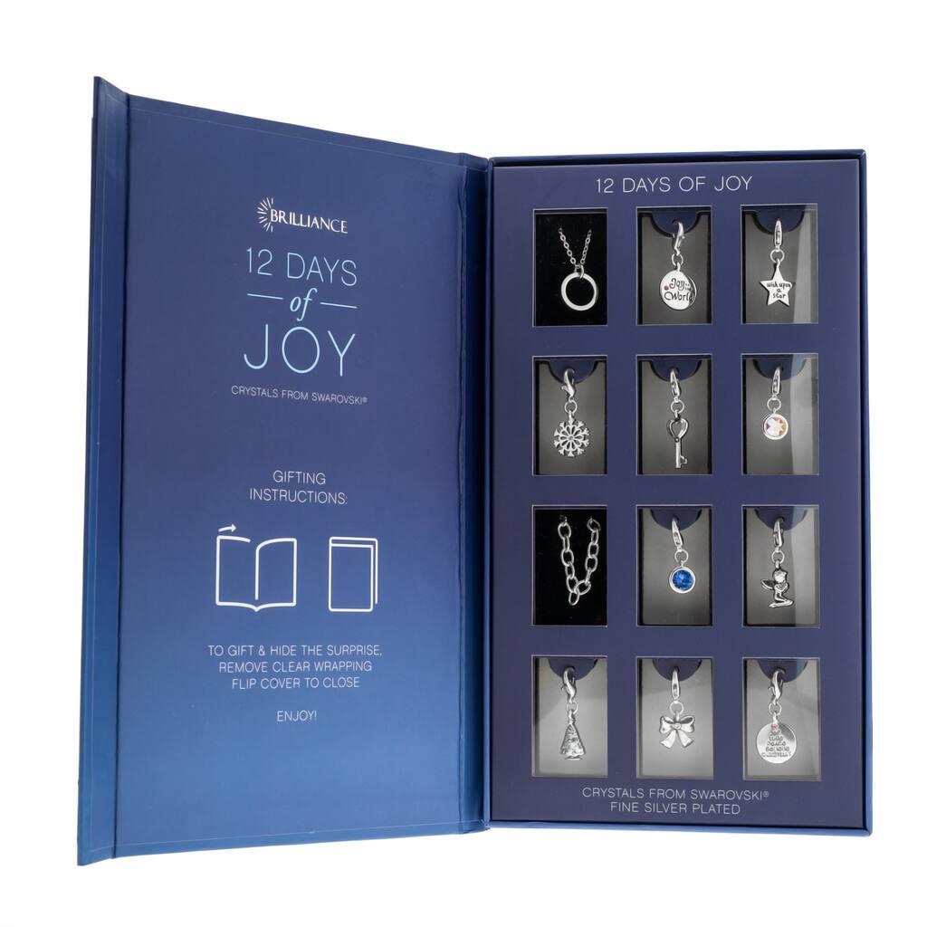 Advent Christmas Calendar Bracelet Necklace Swarovski Crystal Jewelry - Blue/Silver