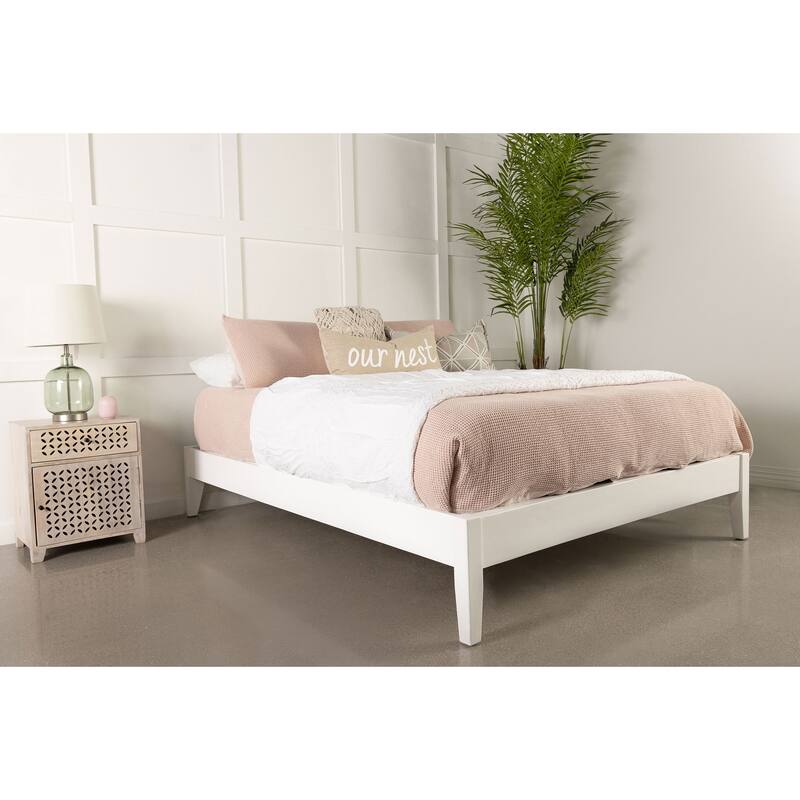 California King Universal Platform Bed in White with Durable Wood Construction