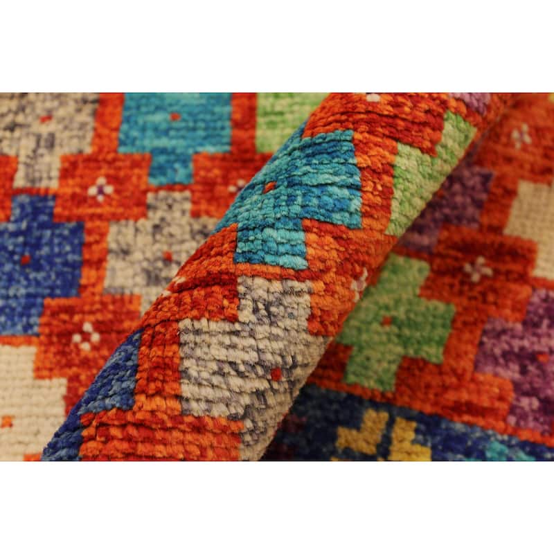 Shabby Chic Balochi Medina Orange/Blue Hand Knotted Wool Rug - 4'10'' x 6'7''