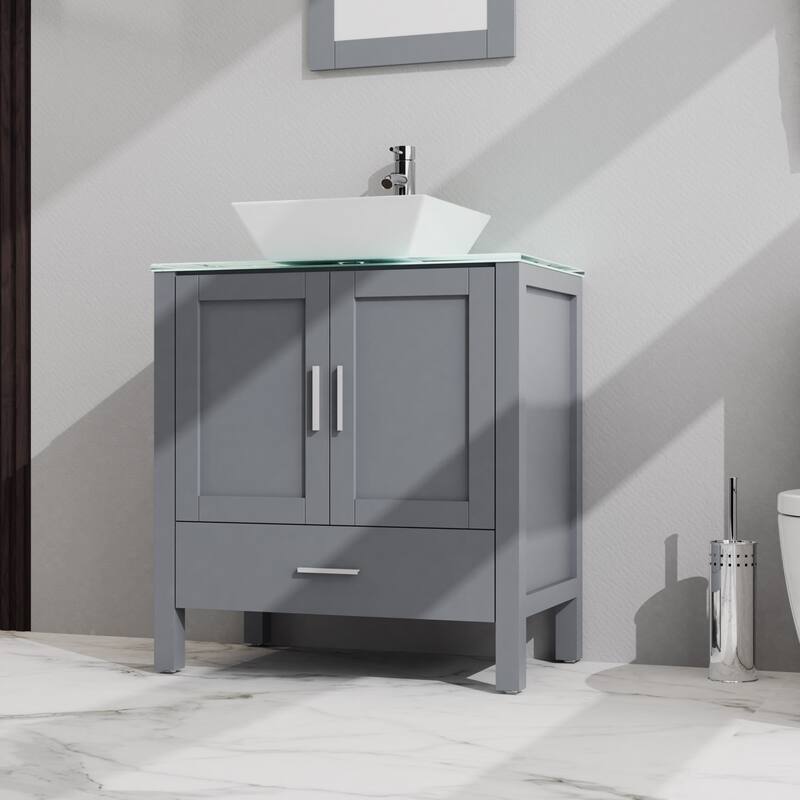 30 inches Freestanding Bathroom Vanity Set with Vessel Ceramic Sink