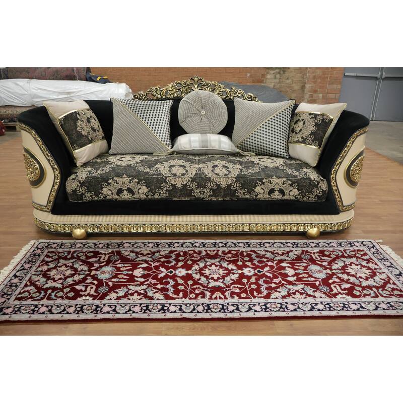 Hand Knotted Oriental 100% Wool Carpet Traditional All-Over White Kashan Runner Rug - 7' 11'' X 2' 8''