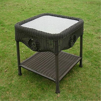 Outdoor Side Table Wicker Glass Top Patio Table Weatherproof Accent Table 23" Height - 23
