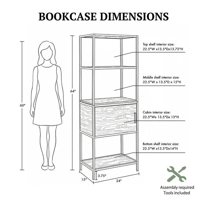 Madison Park Pagosa Grey 3-Shelf Bookcase with Storage Cabinet