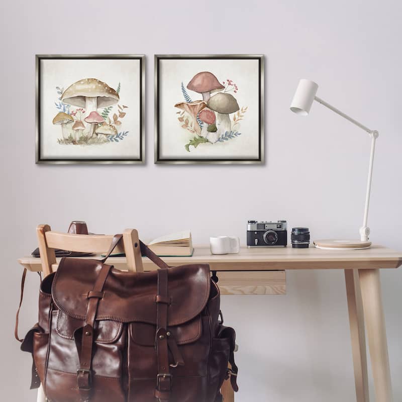 Stupell Pastel Blooming Mushrooms Framed Floater Canvas Wall Art Design By Mollie B. (Set of 2)