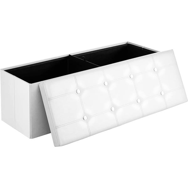 43 Inches Folding Storage Ottoman Bench, Storage Chest, Footrest, White