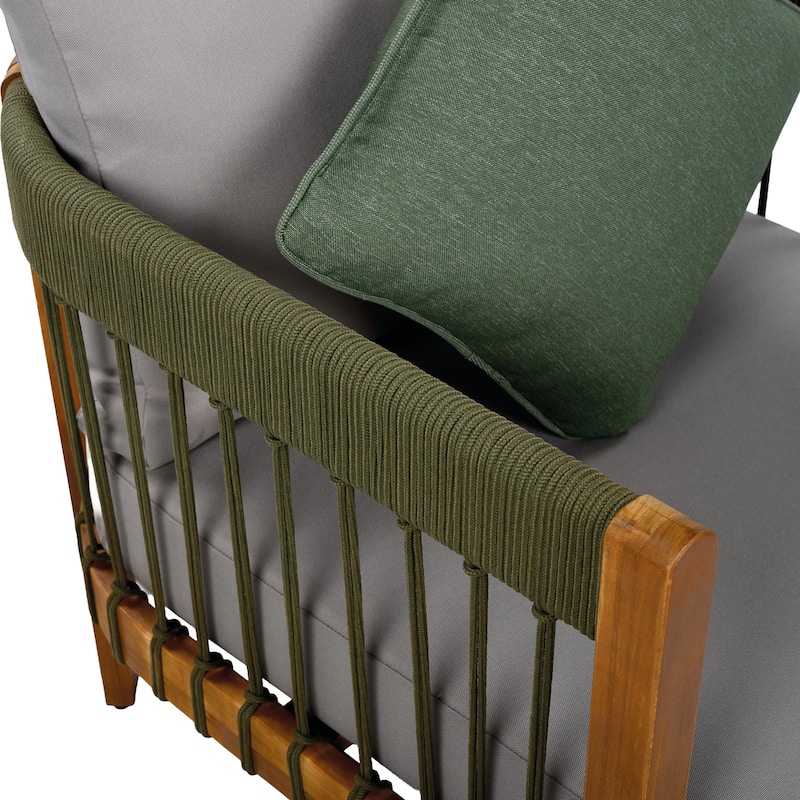 Acacia Wood Outdoor Club Chair with Handwoven Rope Accents & Curved Backrest - Water-Resistant with Removable Cushions