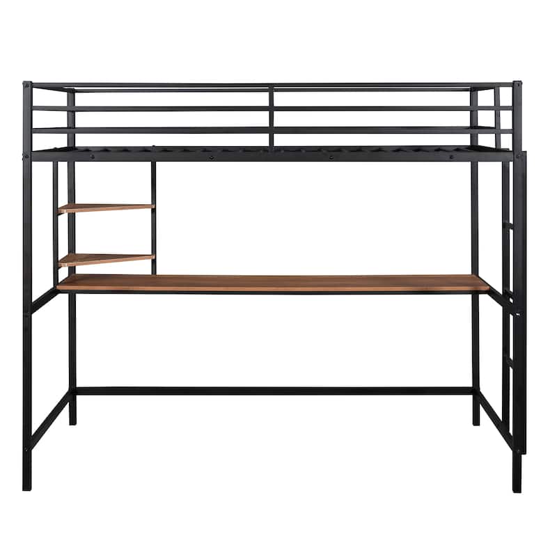 Metal Loft Bed with Desk and Shelve