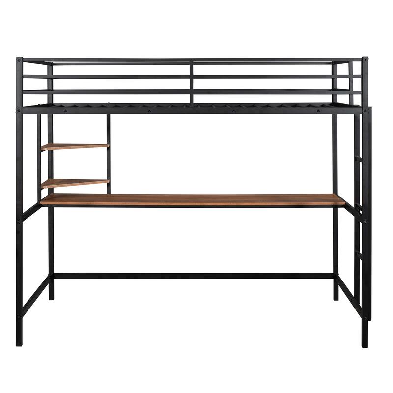 Twin Size Metal Loft Bed with Desk, Ladder & Shelf