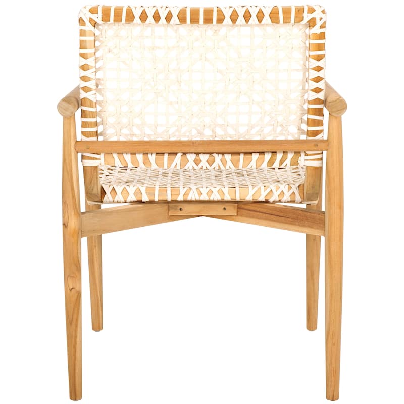 SAFAVIEH Clarissa Solid Wood & Leather Accent Chair (Fully Assembled) - W23" x D23" x H33" - 23Wx23Dx33H