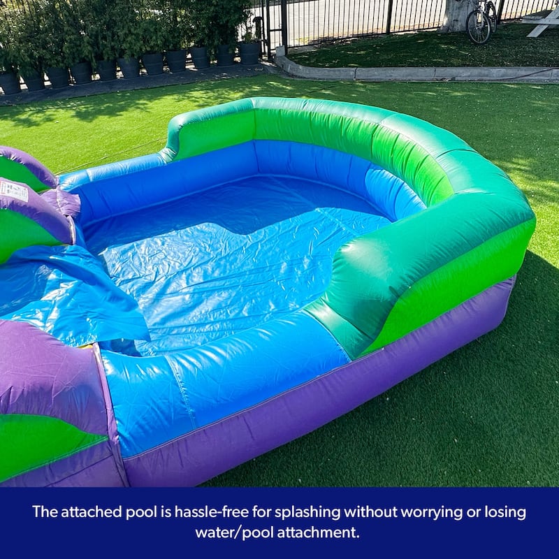 HeroKiddo 16' Purple Tropical Commercial Grade Inflatable Water Slide with Attached Pool & Air Blower Included, Kids Outdoor Fun