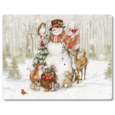Tempered Glass Counter Saver / Cutting Board Winter Forest 10 Inch By 8 Inch Made In The USA
