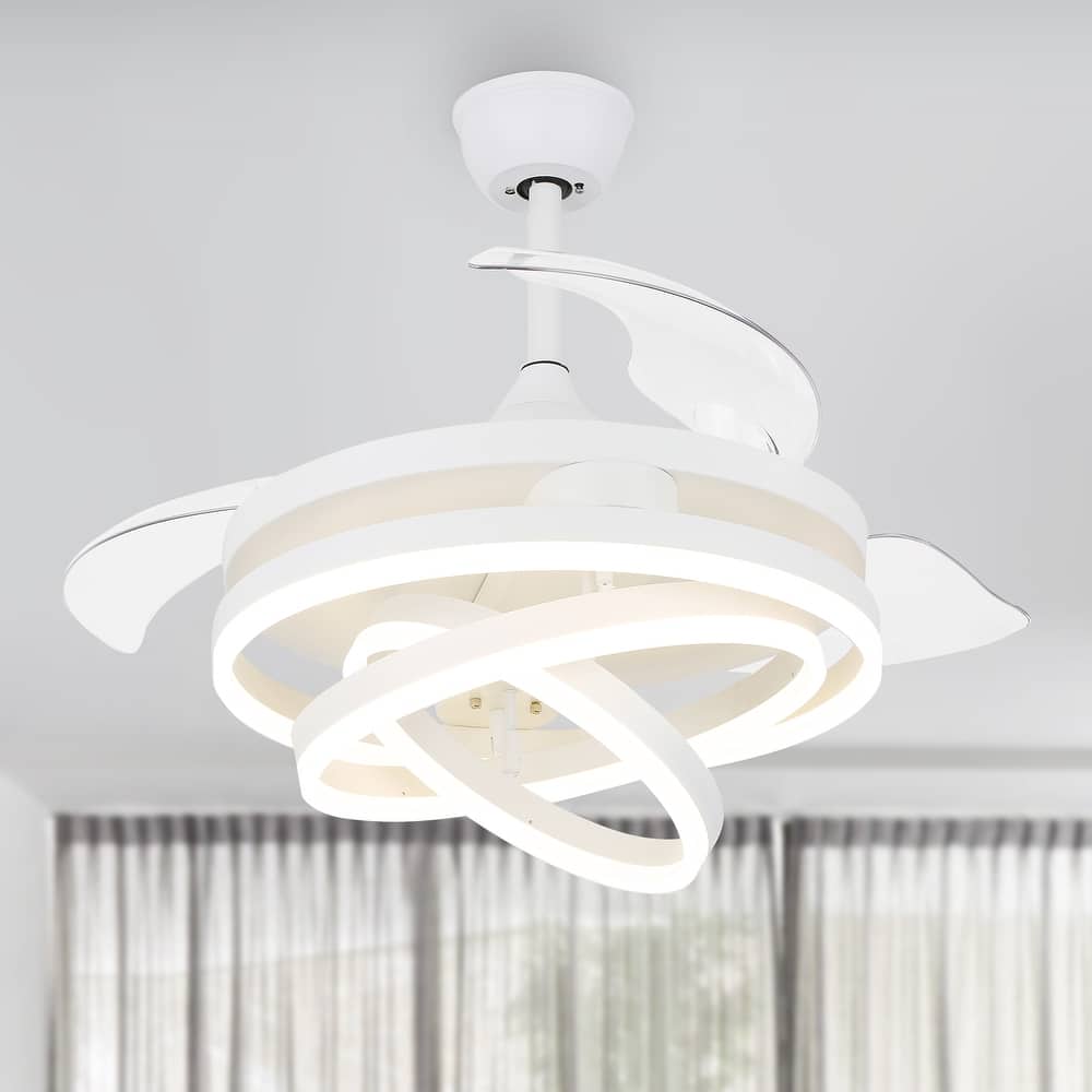 Cusp Barn 42" Retractable Ceiling Fan with Lights and Remote DIY Shape Fandelier Modern Silent DC Motor LED Ceiling Light