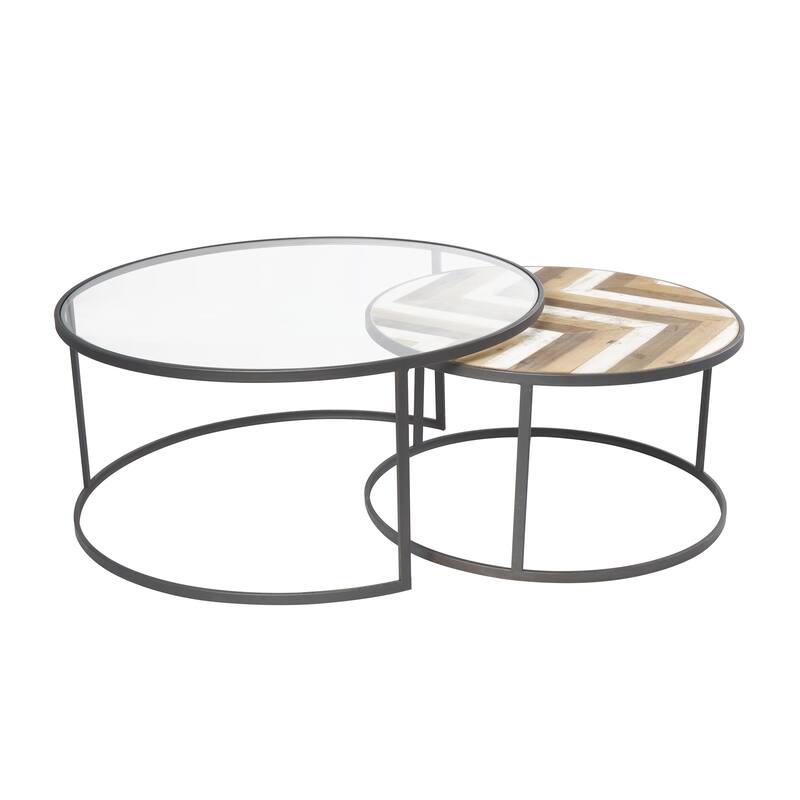 Wooden Nesting Living Room Coffee Table with Clear Glass Top - Set of 2 Gray - Roche River Decor