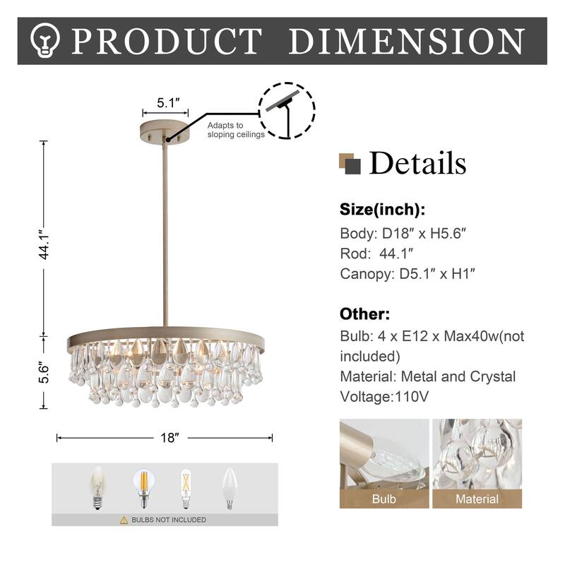Viviana 4-light Crystal Teardrop Round Chandelier