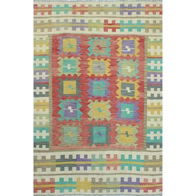 Sun Faded Flatweave Nanyamka Red/Ivory Rug - 6'7" x 10'0"
