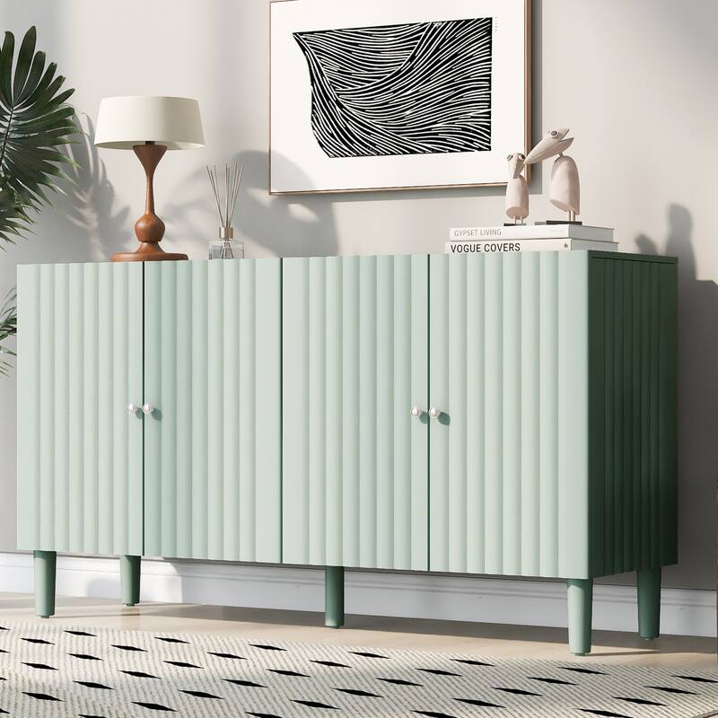 Elegant Four-Door Sideboard with Wavy Pattern Doors