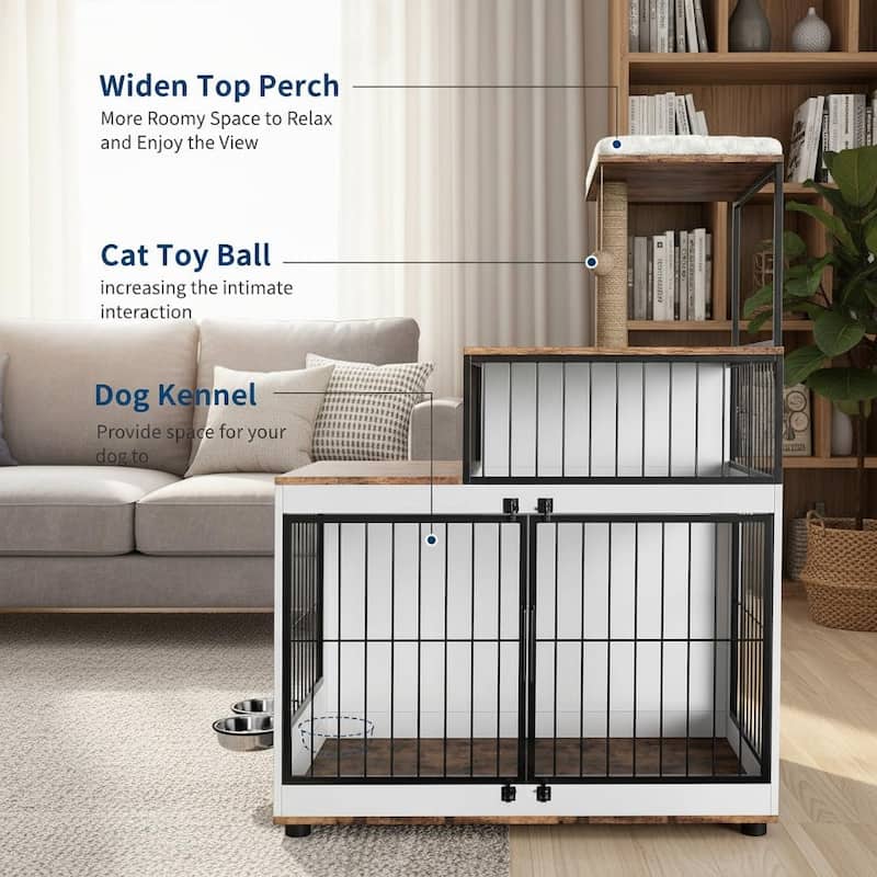 Multi-Functional Dog Crate, with Cat Scratching Post - White