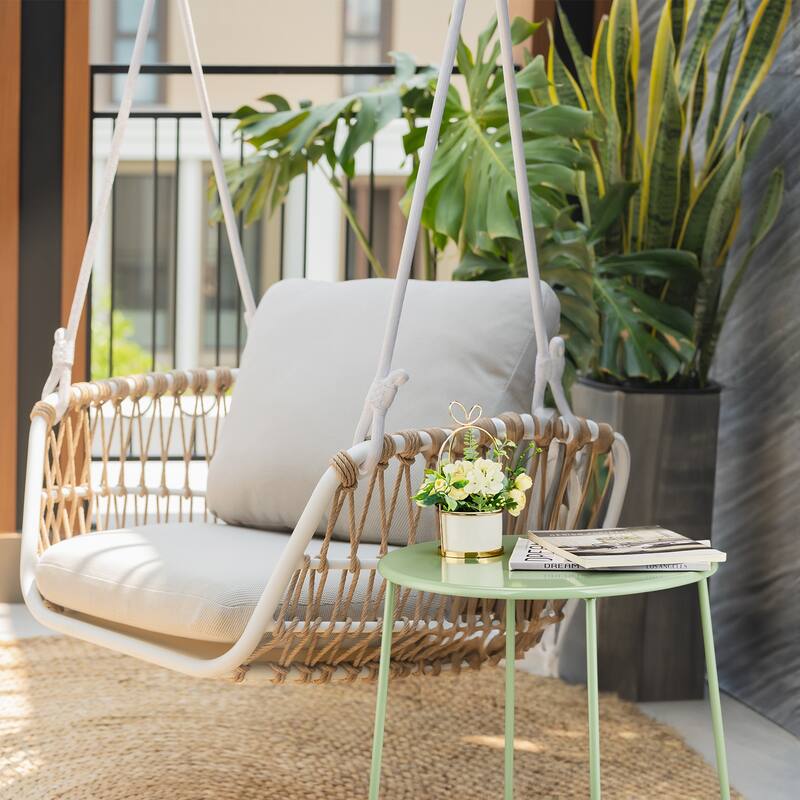 Green Metal Side Table with X-Frame, Adjustable Feet for Indoors/Outdoors - 20.1 x 20.1 x 18.3 in