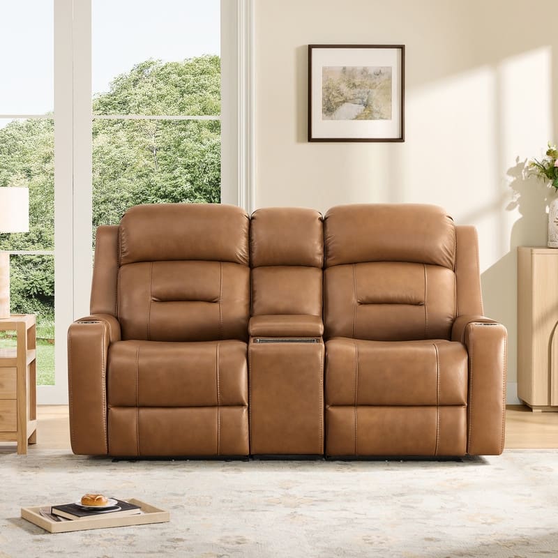 Spruce & Spring Genuine Leather Power Reclining Sofa with Wireless Charging