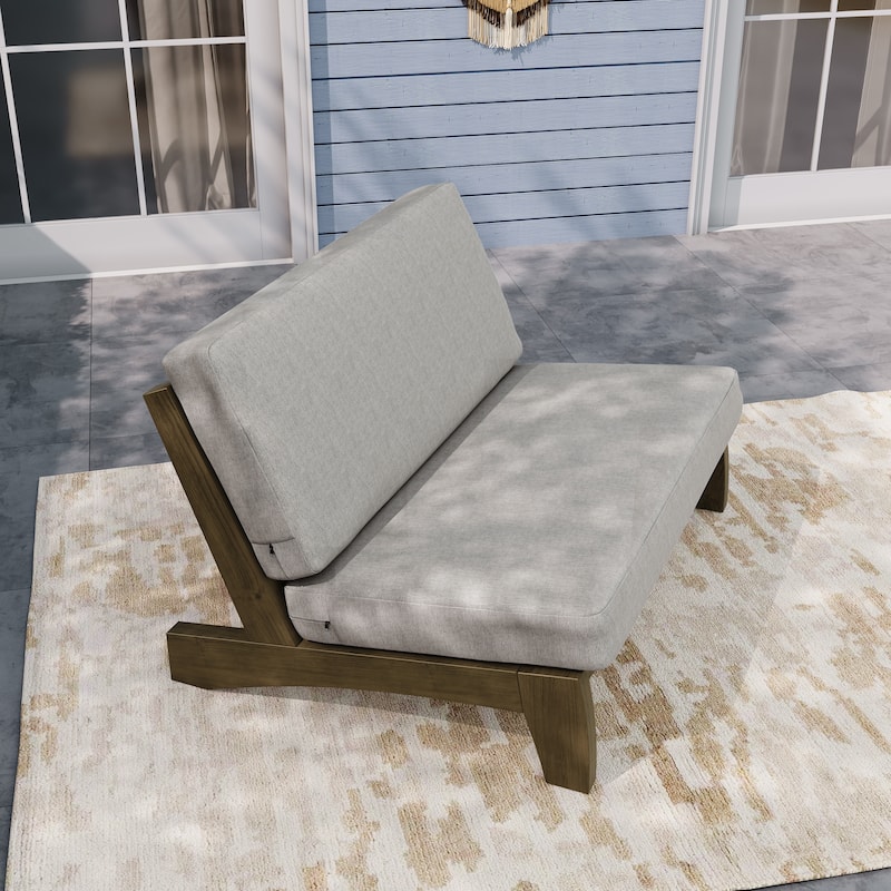 Outdoor Teak Wood Armless Lounge Chair Set Loveseat with Cushions
