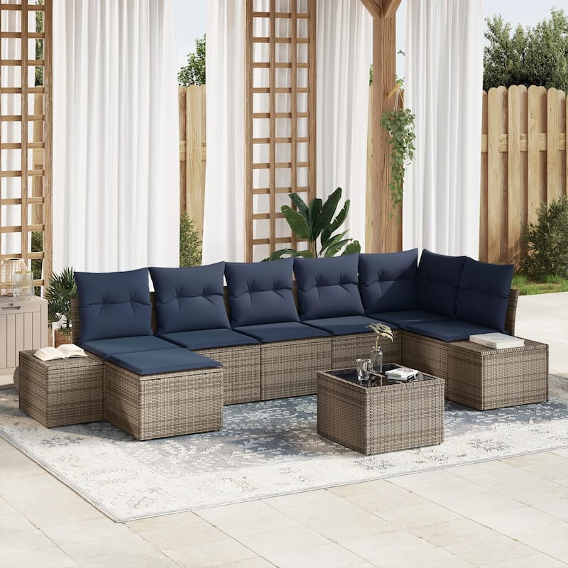 vidaXL 8 Piece Garden Sofa Set with Cushions - 125.6×60.6×27.2 - Grey-with table