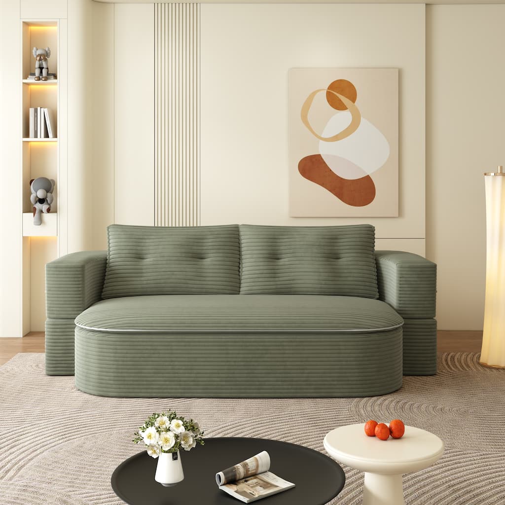 2-in-1 Foldable Sofa, Sofa Bed with Soft Pillows, Convertible Sleeper Sofa with Functional Blanket, Recliner Sofa Couch