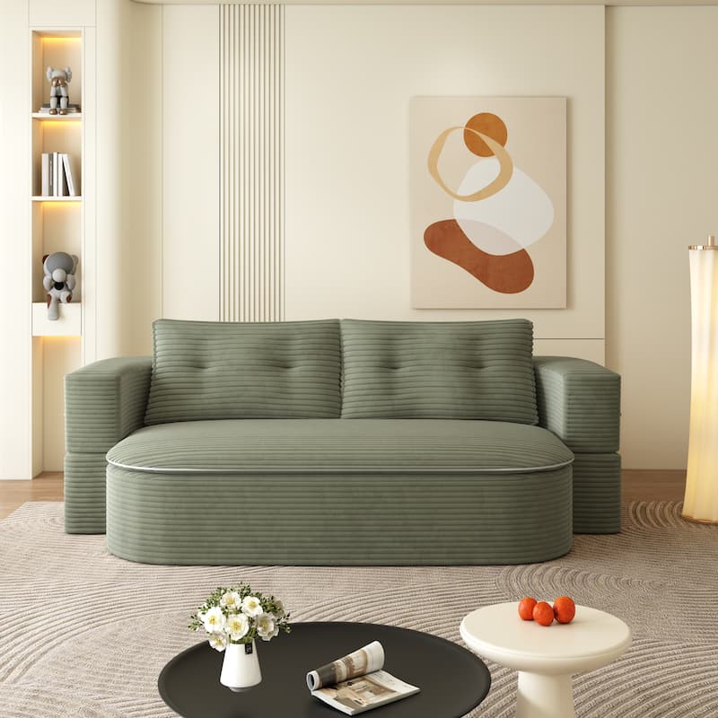 78.7" Corduroy Convertible Sofa Bed with 2 Pillows, Modern 2-in-1 Foldable Loveseat Couch, Deep Seat Floor Sleeper Sofa