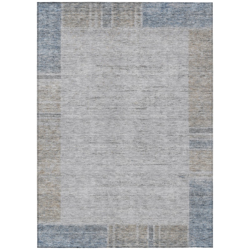 Machine Washable Indoor/ Outdoor Chantille Modern Border Rug