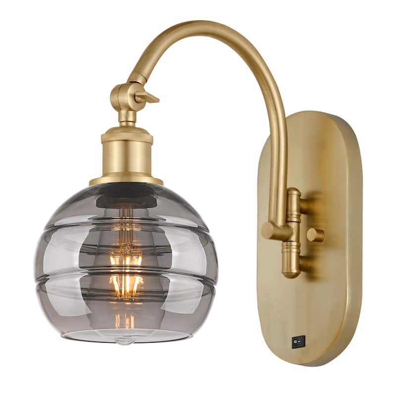 Innovations Lighting 518-1W-11-6 Rochester Sconce Rochester 11" Tall - Satin Gold / Smoked