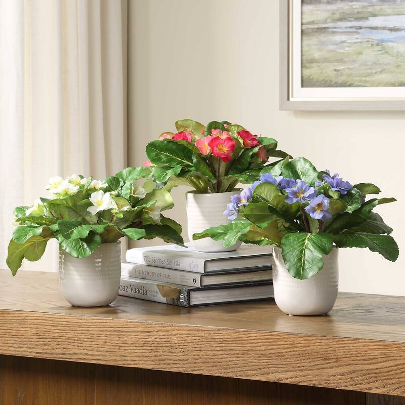 Uttermost 60247 Trilogy Primrose 10" Wide Primulas Artificial Plant in - Periwinkle / White / Fuchsia