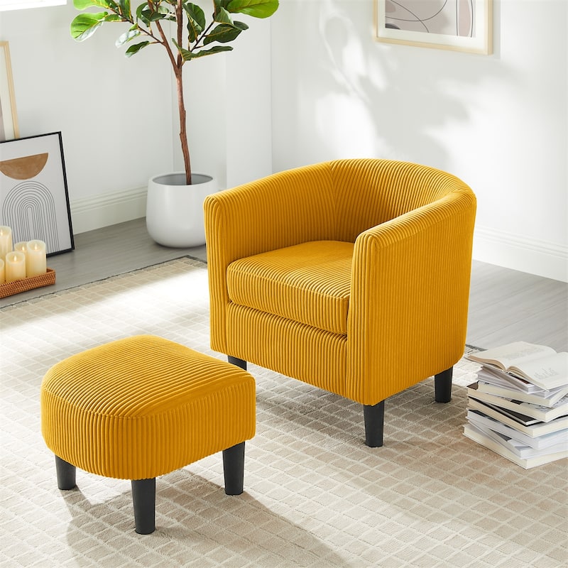 Upholstered Accent Arm Chair Corduroy with Ottoman Foot Rest