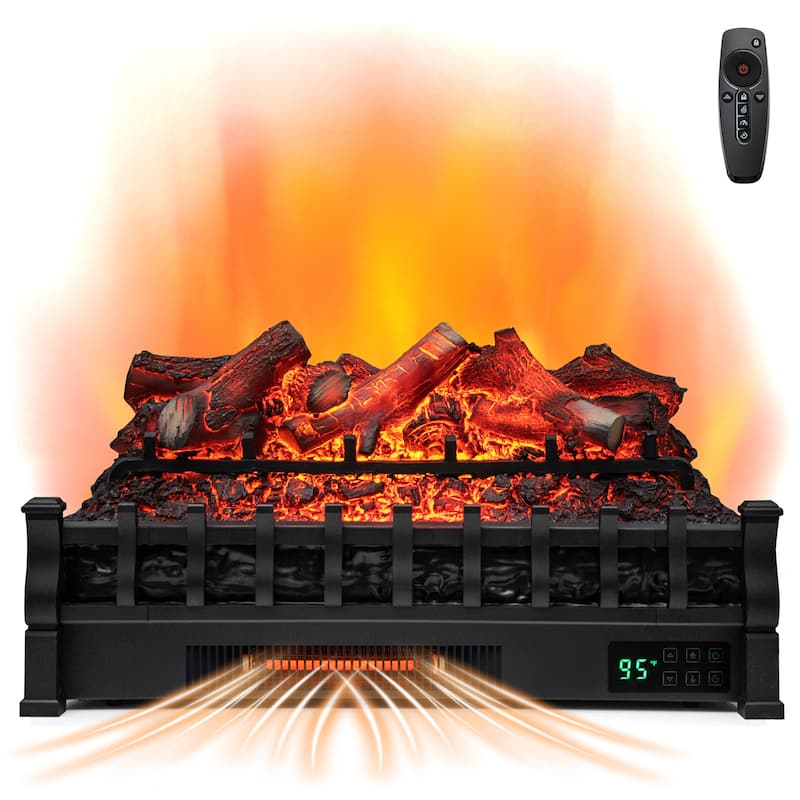Gymax 26'' Infrared Quartz Electric Fireplace Heater W/ Lemonwood Logs - Black