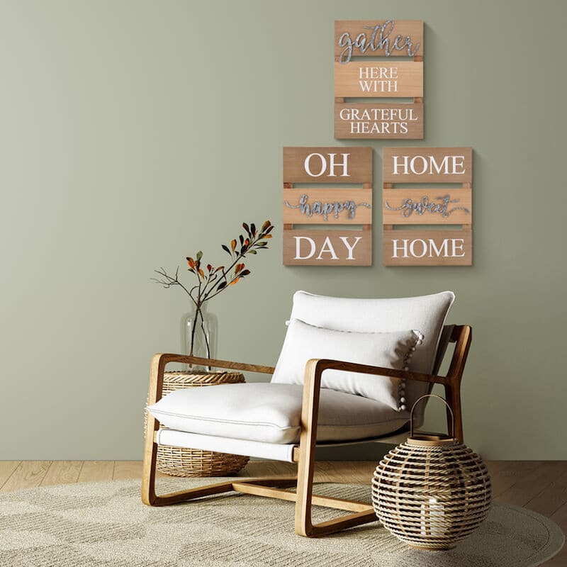 Elements Tri-Panel Wood and Metal 3-Piece Sentiment Wall Decor Set