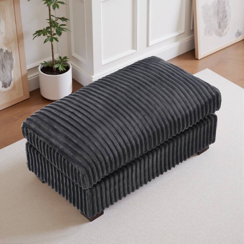Modern Interior Rectangle Faux Fur Ottoman - Grey