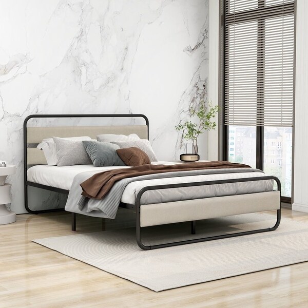 Baxton Studio Maren Gray and Walnut Queen Platform Bed with