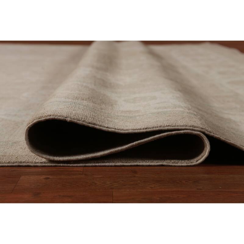 Hand Knotted Oriental 100% Wool Carpet Transitional All-Over Brown Oushak Area Rug - 14' 2'' X 11' 7''